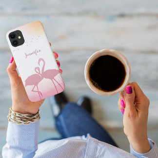Pink Flamingo Silhouette Personalised iPhone 11 Case