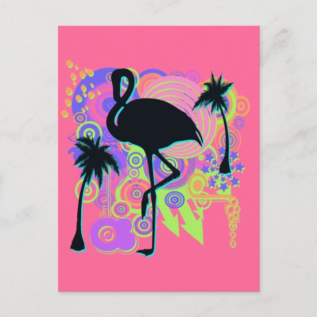 Pink Flamingo Silhouette Postcard (Front)