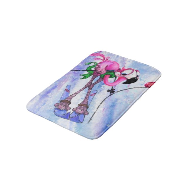 Pink Flamingo Skier Bath Mat - Funny (Angled)