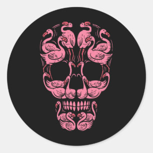 Pink Flamingo Skull Breast Cancer Awareness Hallow Classic Round Sticker