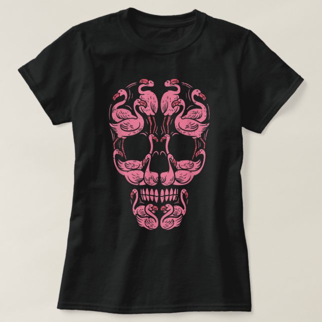 Pink Flamingo Skull Breast Cancer Awareness Hallow T-Shirt (Design Front)