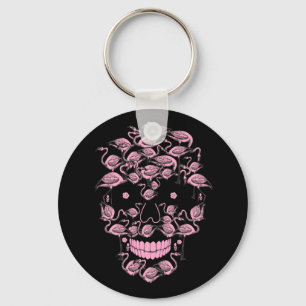 Pink Flamingo Skulls Flamingo Lover Halloween Key Ring