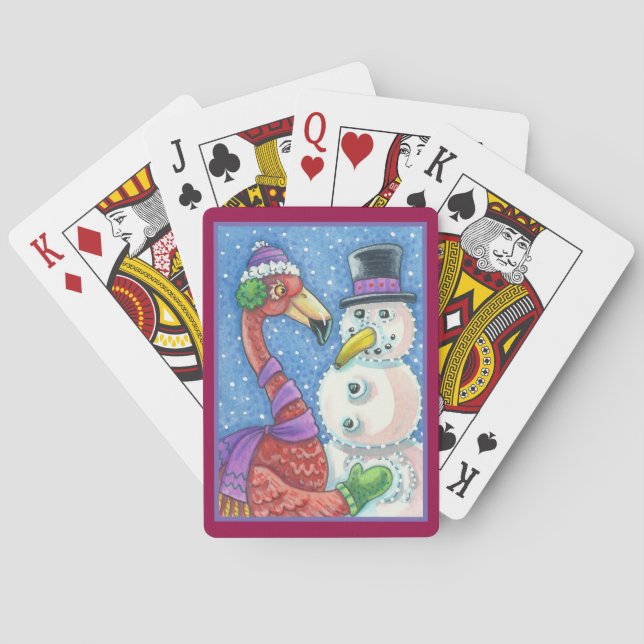PINK FLAMINGO SNOWMAN CHRISTMAS PLAYING CARDS (Back)