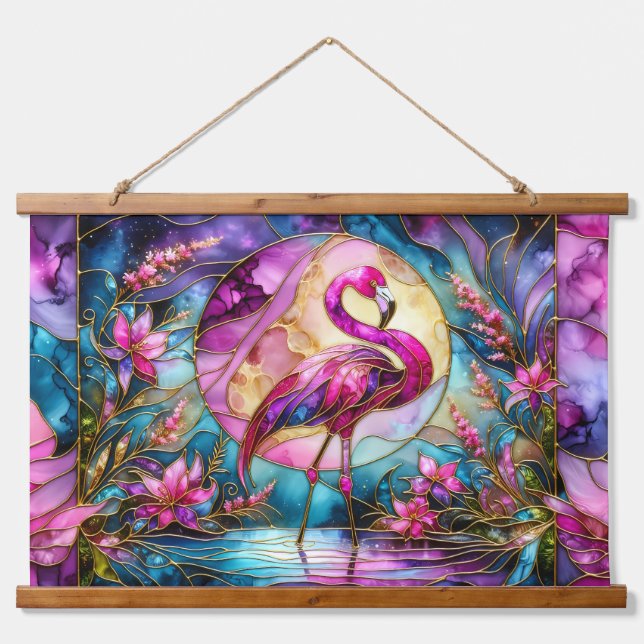 Pink Flamingo Stained Glass Mosaic Hanging Tapestry (Front)