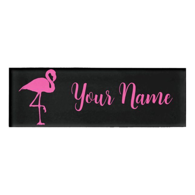 Pink Flamingo Standing Gracefully Name Tag (Front)