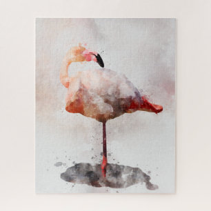 Pink Flamingo Standing - Watercolor – 02 Jigsaw Puzzle