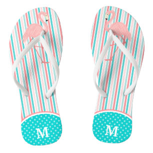 Pink Flamingo Stripe Monogram Thongs