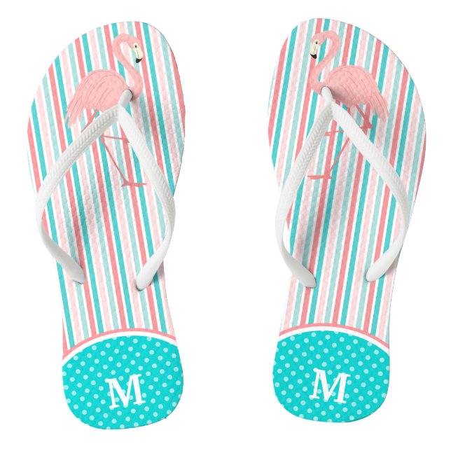 Pink Flamingo Stripe Monogram Thongs (Footbed)