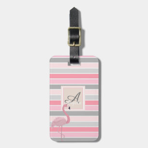 Pink Flamingo,Striped Monogram-Personalised Luggage Tag