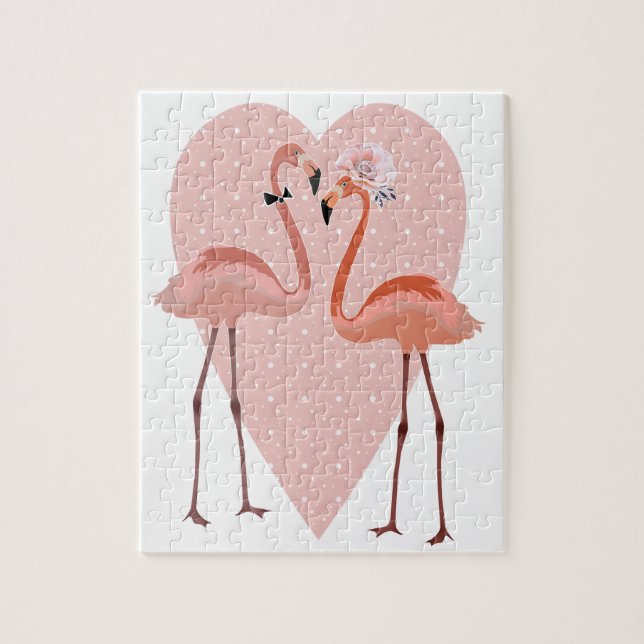 Pink Flamingo stylish heart love Jigsaw Puzzle (Vertical)