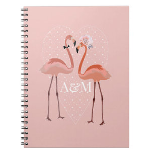 Pink Flamingo stylish heart love sweet couple wedd Notebook