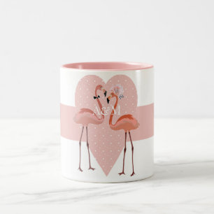 Pink Flamingo stylish heart love Two-Tone Coffee Mug