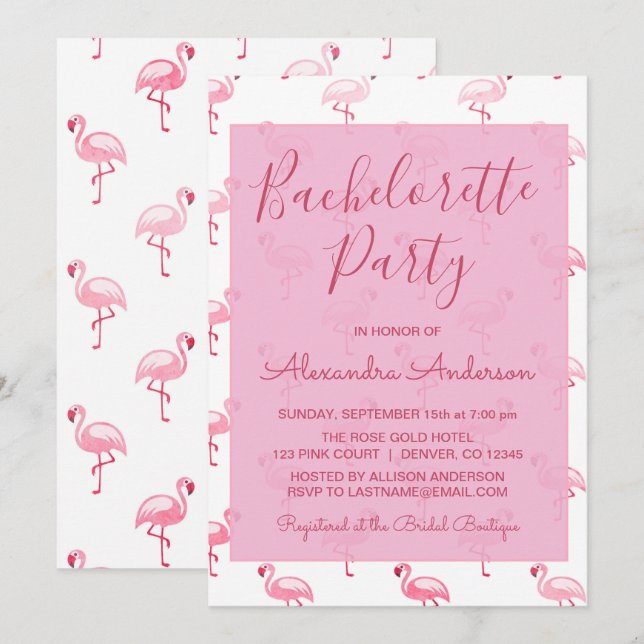 Pink Flamingo Summer Bachelorette Party Invitation (Front/Back)