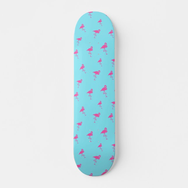Pink Flamingo Summer Beach Print Pattern Skateboard (Front)