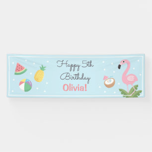 Pink Flamingo Summer Birthday Party Banner