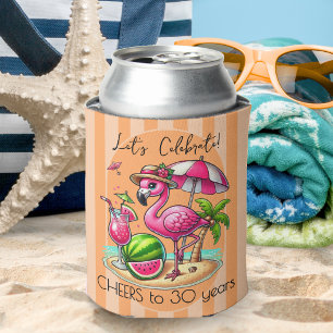 Pink Flamingo Summer Birthday Party Stripes Can Cooler