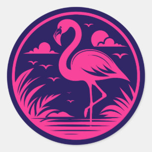 Pink Flamingo Summer Circle Design-68730 Classic Round Sticker