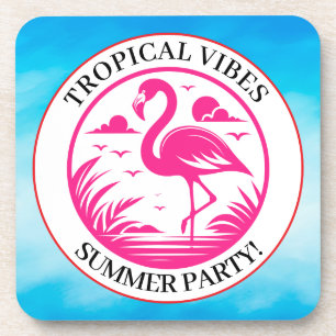 Pink Flamingo Summer Circle Design-68730 Coaster