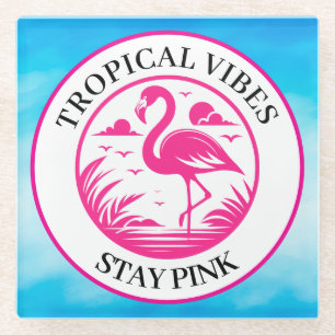 Pink Flamingo Summer Circle Design-68730 Glass Coaster