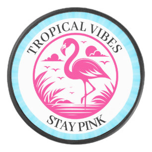 Pink Flamingo Summer Circle Design-68730 Hockey Puck