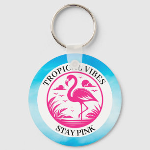 Pink Flamingo Summer Circle Design-68730 Key Ring
