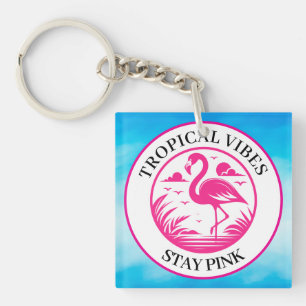 Pink Flamingo Summer Circle Design-68730 Key Ring
