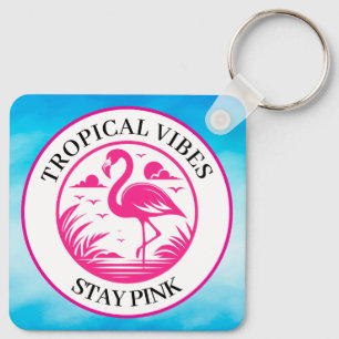 Pink Flamingo Summer Circle Design-68730 Key Ring
