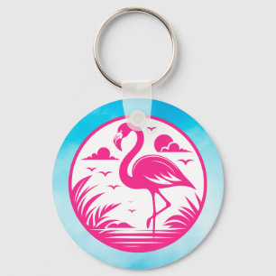 Pink Flamingo Summer Circle Design-68730 Key Ring