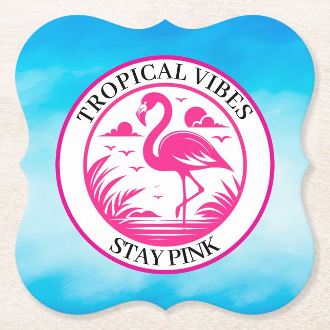Pink Flamingo Summer Circle Design-68730 Paper Coaster (Front)