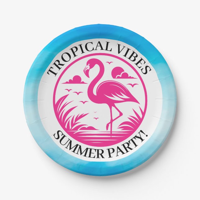 Pink Flamingo Summer Circle Design-68730 Paper Plate (Front)