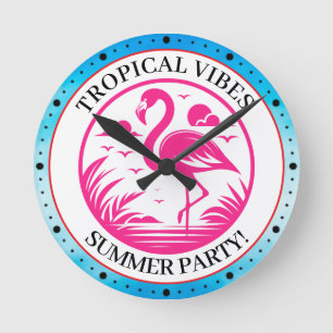 Pink Flamingo Summer Circle Design-68730 Round Clock