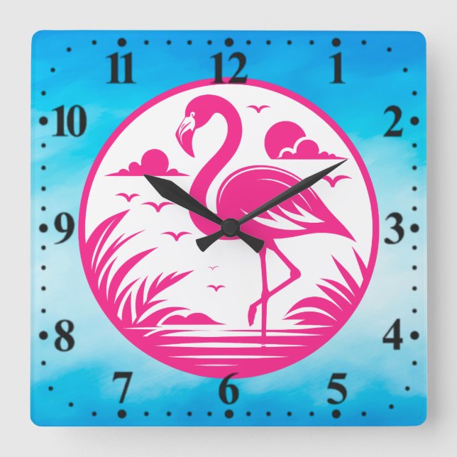Pink Flamingo Summer Circle Design-68730 Square Wall Clock (Front)