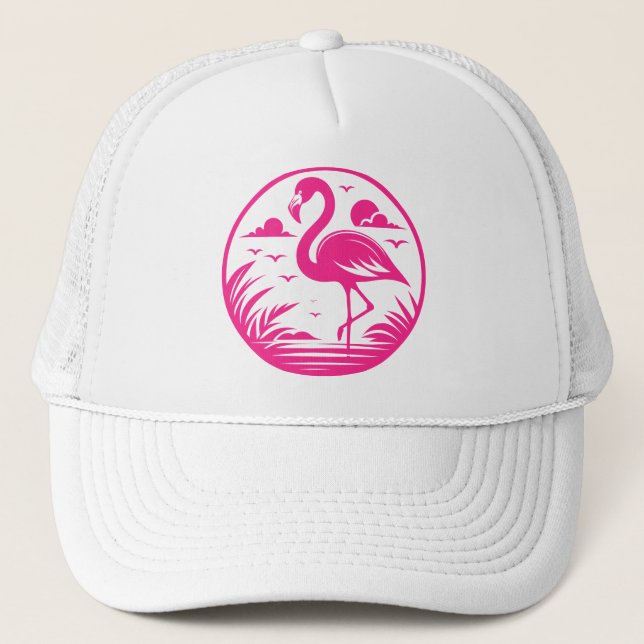 Pink Flamingo Summer Circle Design-68730 Trucker Hat (Front)