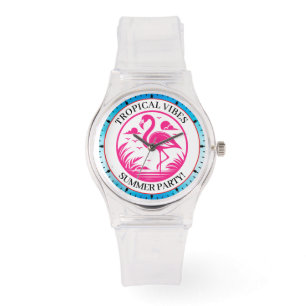 Pink Flamingo Summer Circle Design-68730 Watch
