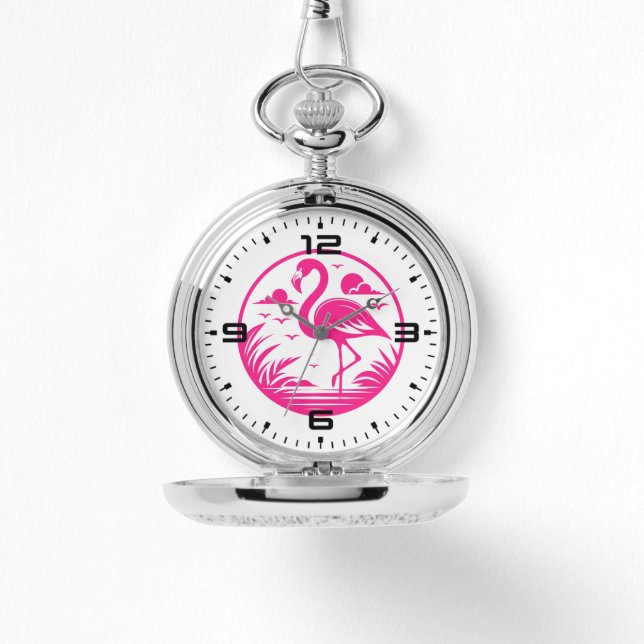 Pink Flamingo Summer Circle Design-68730 Watch (Front)