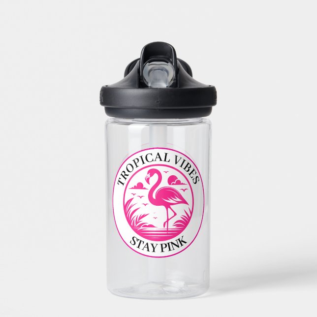 Pink Flamingo Summer Circle Design-68730 Water Bottle (Front)