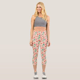 Pink Flamingo Summer Tropical Pattern Capri Leggings