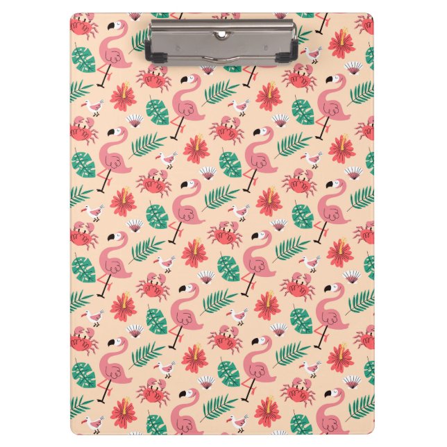 Pink Flamingo Summer Tropical Pattern Clipboard (Front)