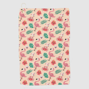 Pink Flamingo Summer Tropical Pattern Golf Towel