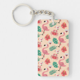 Pink Flamingo Summer Tropical Pattern Key Ring