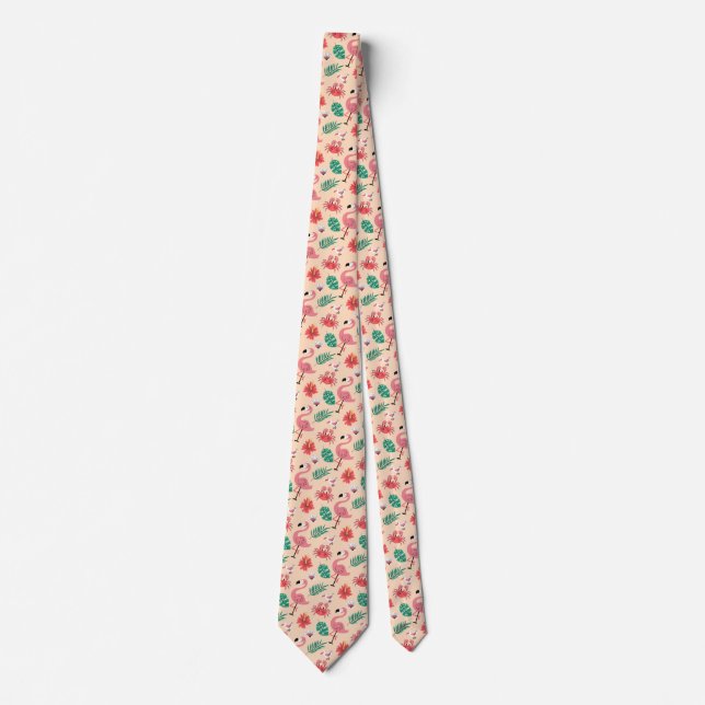 Pink Flamingo Summer Tropical Pattern Tie (Front)