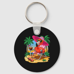 Pink Flamingo Summer Vibes Beach Palm Tree Summer Key Ring
