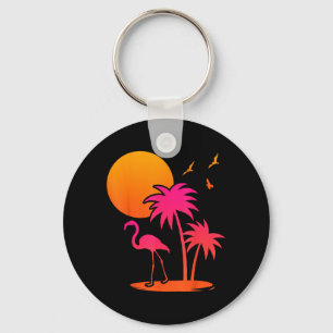Pink Flamingo Summer Vibes Palm Trees Tropical Key Ring