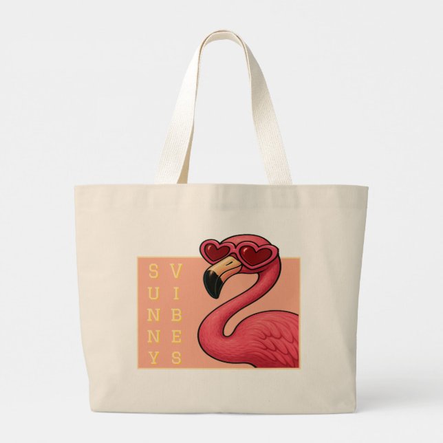 Pink Flamingo Sunny Vibes Large Tote Bag (Back)