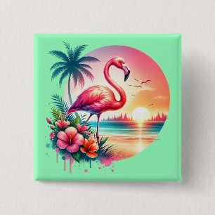Pink Flamingo Sunset Clipart-93938 15 Cm Square Badge