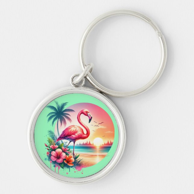 Pink Flamingo Sunset Clipart-93938 Key Ring (Front)