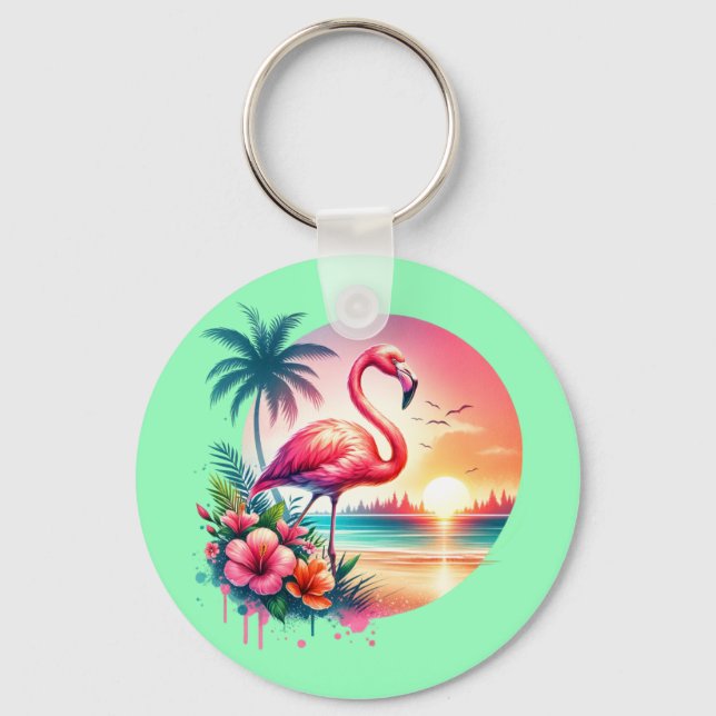 Pink Flamingo Sunset Clipart-93938 Key Ring (Front)