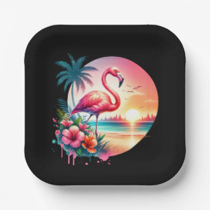 Pink Flamingo Sunset Clipart Paper Plate