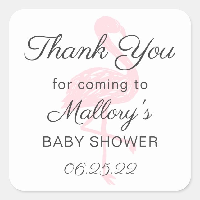 Pink Flamingo Thank you favour sticker (Front)