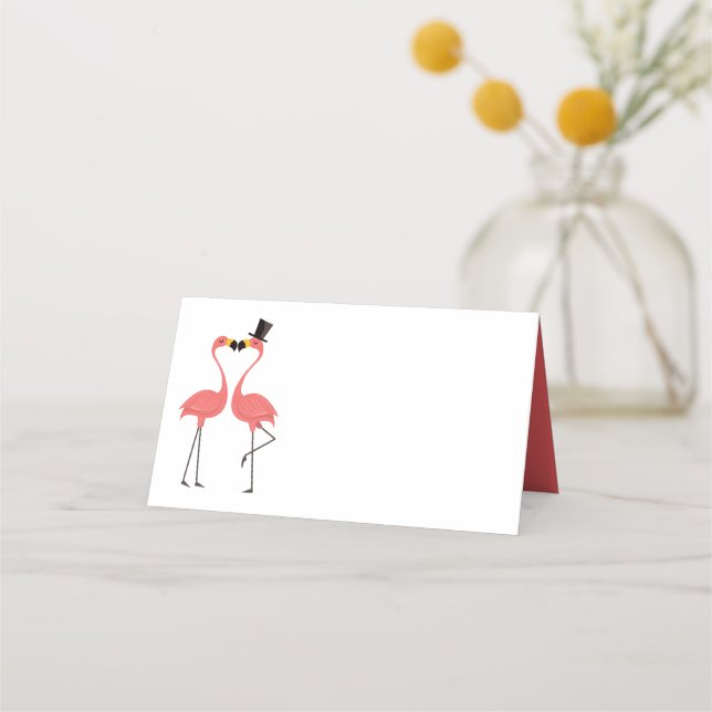 Pink Flamingo Thank You Wedding Party Tropical Place Card (Front)